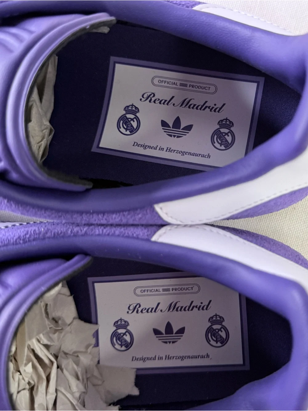adidas Real Madrid Terrace Gazelle Low-Top Sneakers in Lavender & White